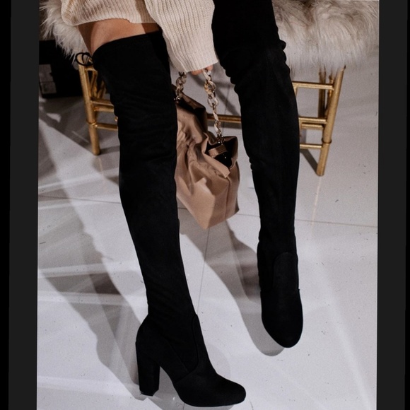 Shoes - Best Seller! 💋Boots over knee Black Vegan Suede